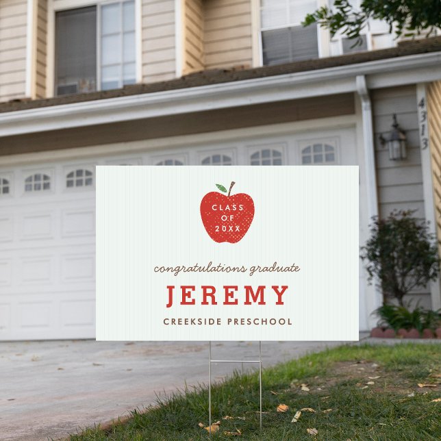 White Red Apple Preschool Graduation Yard Sign (Creator Uploaded)
