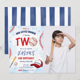White & Red Baseball Photo Invitation