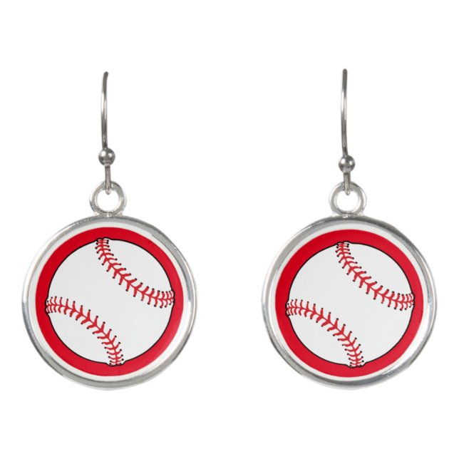 White Red Baseball Softball Sports Drop Earrings (Front)