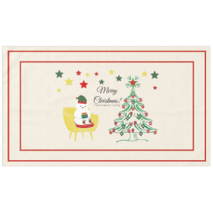 White Red Bear Stars Tree Monogram Merry Christmas Tablecloth