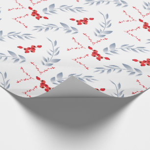 White Red Berries Christmas Gift Wrapping Paper