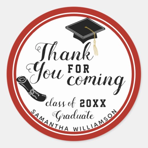 White Red Black Class of 2023 Graduate Thank You Classic Round Sticker