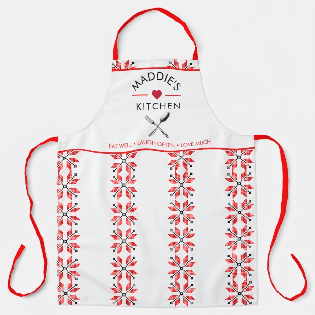 White Red Black Traditional Ukrainian Embroidery Apron (Front)