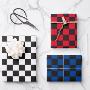 White Red Blue Checkered Wrapping Paper Sheets