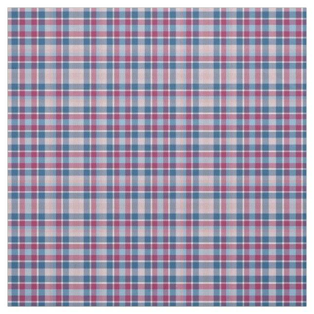 White, Red & Blue Lines Plaid Pattern Fabric (Swatch)
