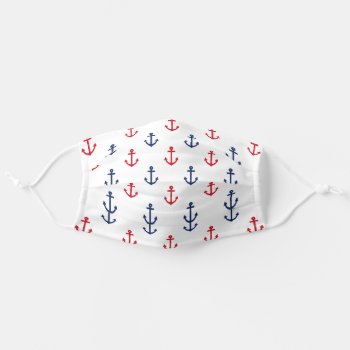 White Red Blue Nautical Anchor Pattern Adult Cloth Face Mask by PastelCrown at Zazzle