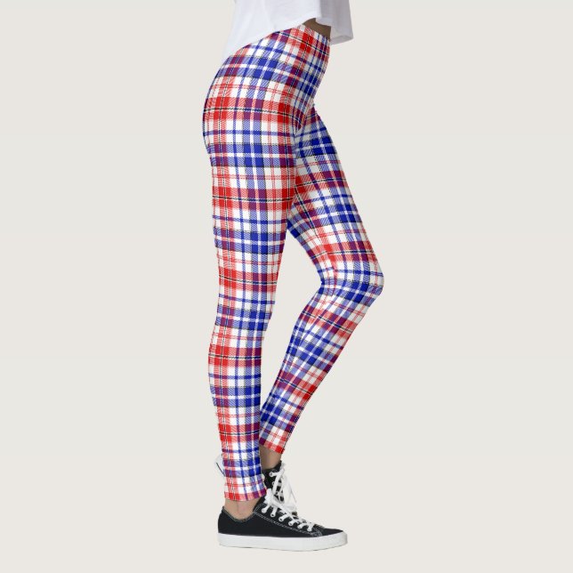 White Red Blue Plaid Tartan Design  Leggings (Right)