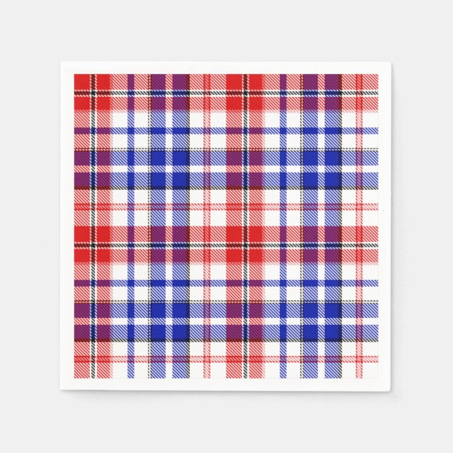 White Red Blue Plaid Tartan Design  Napkins (Front)