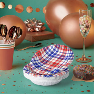 White Red Blue Plaid Tartan Design Paper Bowls