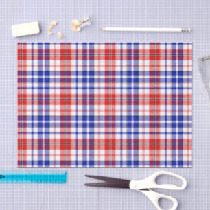 White Red Blue Plaid Tartan Design Tissue Paper
