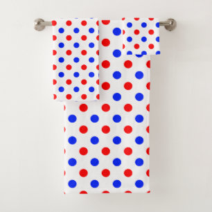 White Red Blue Polka Dots Design Bath Towel Set