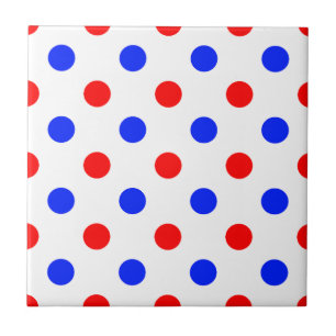 White Red Blue Polka Dots Design  Ceramic Tile