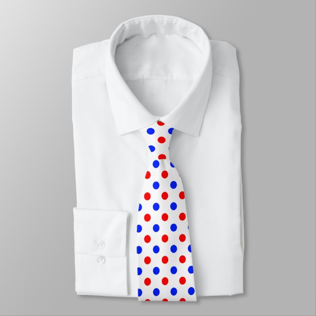 White Red Blue Polka Dots Design  Neck Tie (Tied)