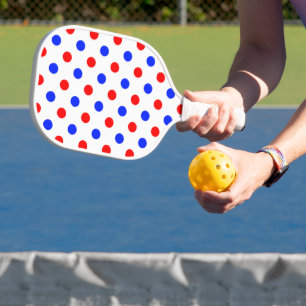 White Red Blue Polka Dots Design  Pickleball Paddle