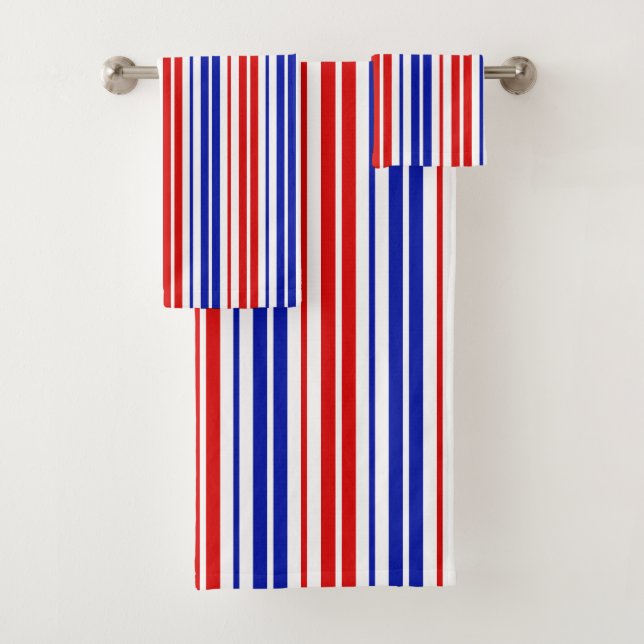 White Red Blue Stripes Pattern   Bath Towel Set (Insitu)
