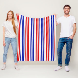 White Red Blue Stripes Pattern Fleece Blanket