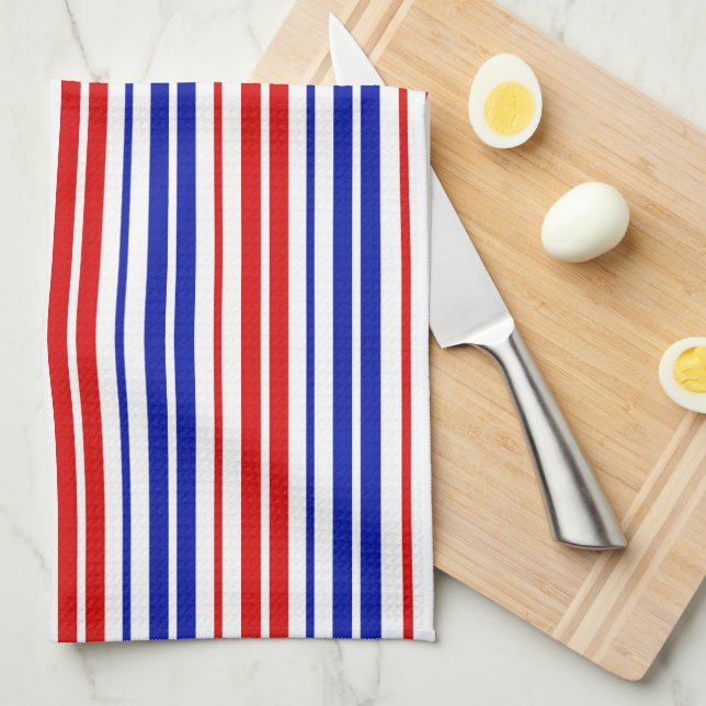White Red Blue Stripes Pattern   Kitchen Towel (Quarter Fold)