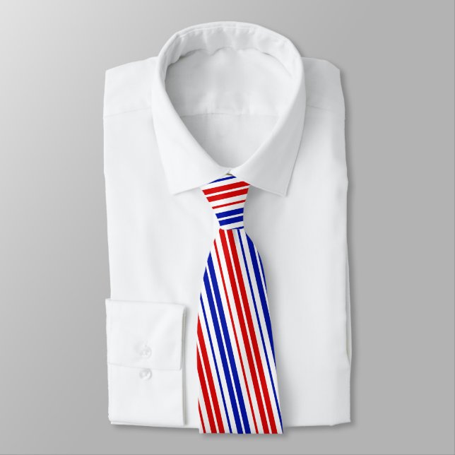 White Red Blue Stripes Pattern   Neck Tie (Tied)