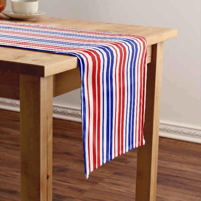 White Red Blue Stripes Pattern   Short Table Runner (In Situ)