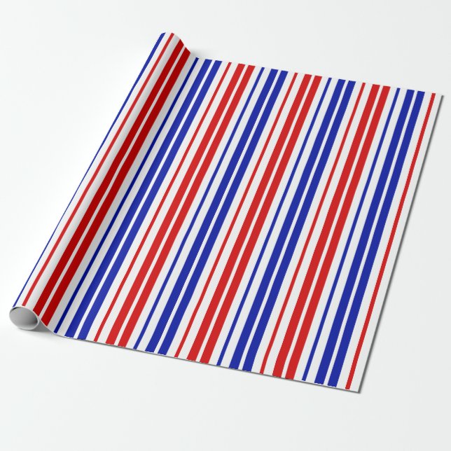 White Red Blue Stripes Pattern   Wrapping Paper (Unrolled)