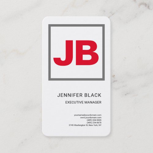 White Red Bold Monogram Minimalist Modern Plain Business Card