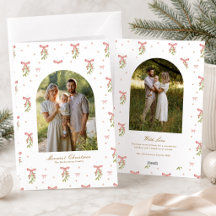 White Red Bow Greenery Family Photo Christmas