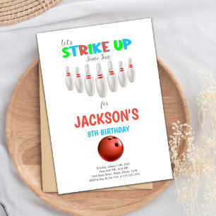 White & Red Bowling Birthday Invitation