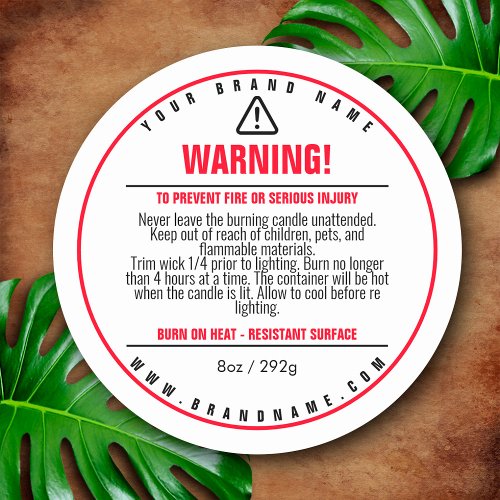 White  Red Candle Product Warning Label Sticker