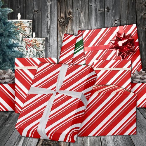 White Red Candy Cane Stripe Holiday Wrapping Paper