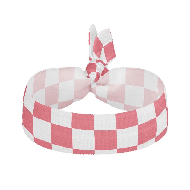 White Red checkerboard Elastic Hair Tie (Front)