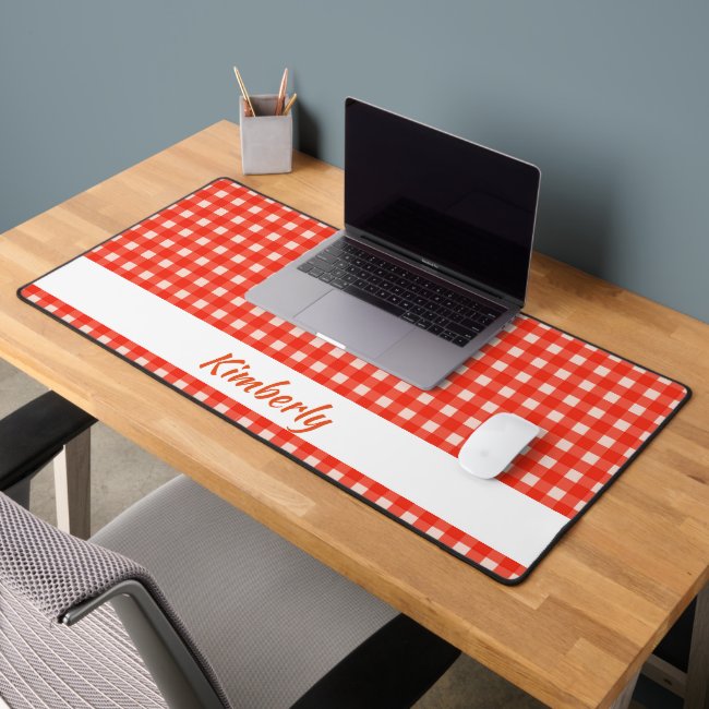 White Red Checkerboard Squares Pattern Desk Mat