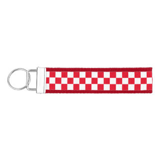 White Red checkerboard Wrist Keychain