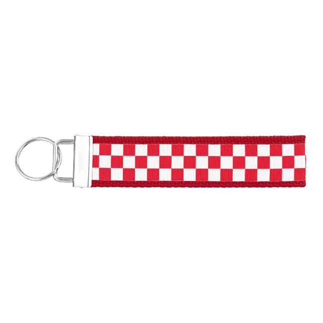 White Red checkerboard Wrist Keychain (Keys on Left)