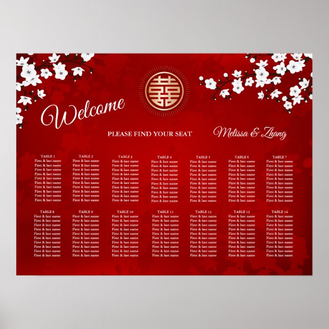 White Red Chinese Wedding Seating Chart (Front)