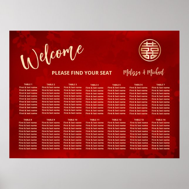 White Red Chinese Wedding Seating Chart (Front)