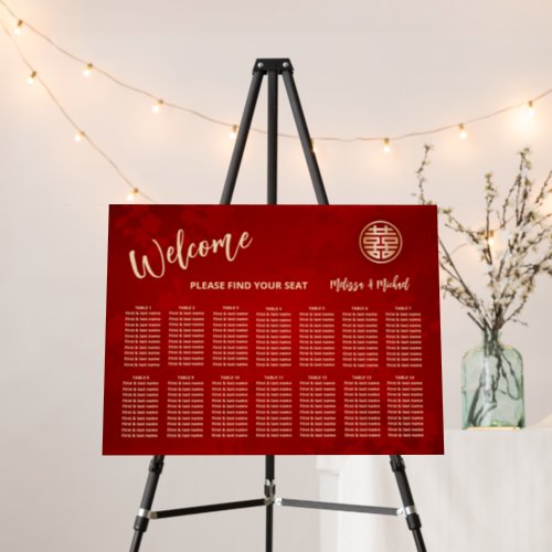 White Red Chinese Wedding Seating Chart Foam Board