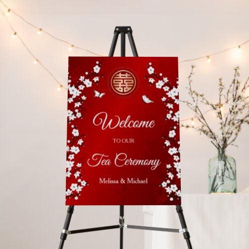 White Red Chinese Wedding Tea Ceremony Welcome Foam Board