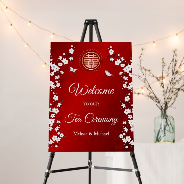 White Red Chinese Wedding Tea Ceremony Welcome Foam Board (In Situ (Stand))