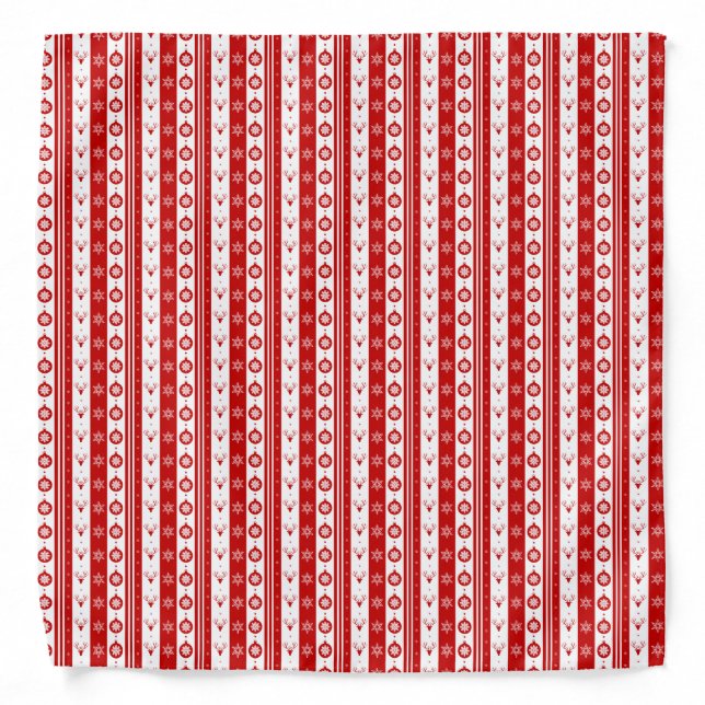 White & Red Christmas Deer and Snowflakes Bandana (Front)