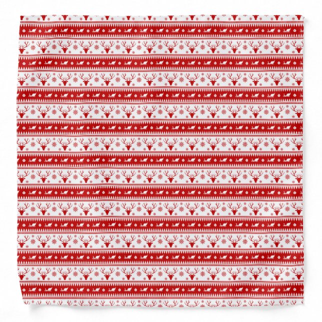 White & Red Christmas Deer Heads Pattern Bandana (Front)