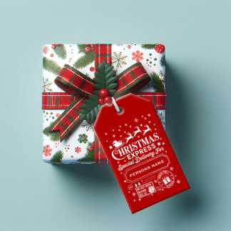 White & Red Christmas Express Special Delivery Gift Tags