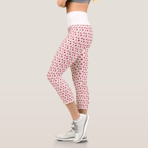 White  Red Christmas Gift and Candy Cane Pattern Capri Leggings
