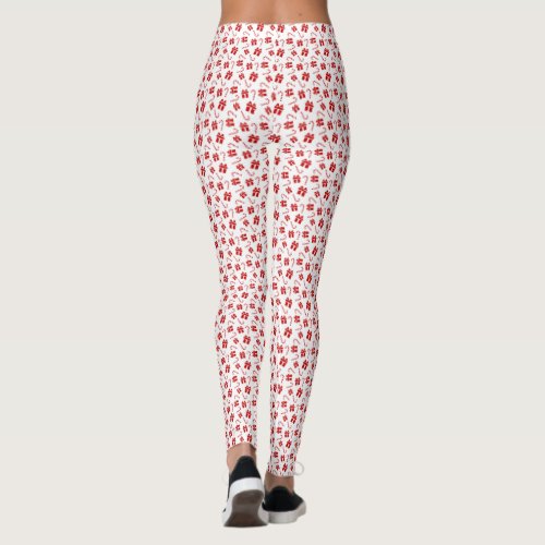 White  Red Christmas Gift and Candy Cane Pattern Leggings