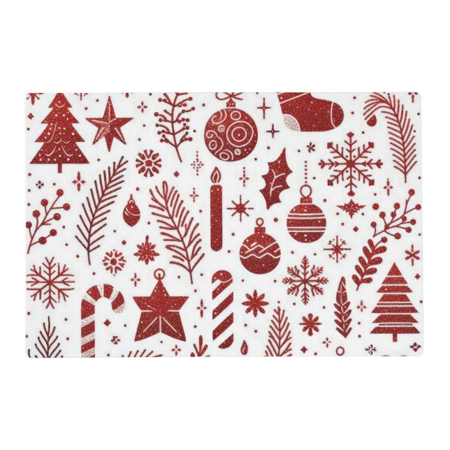 White Red Christmas Paper Placemat (Front)