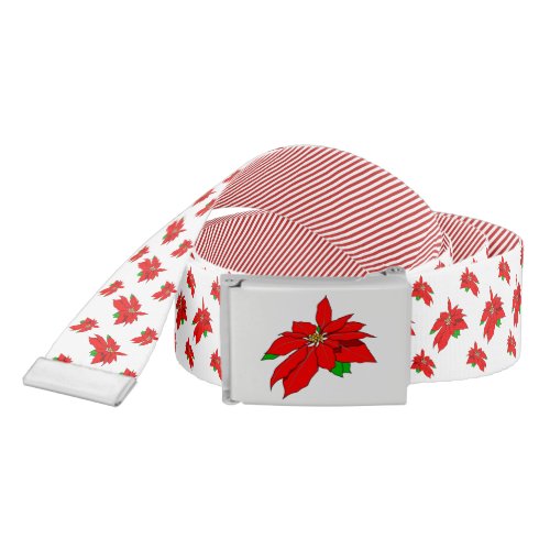 WhiteRed Christmas Poinsettia Floral Pattern Belt