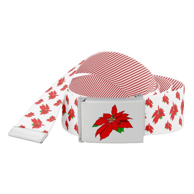 White/Red Christmas Poinsettia Floral Pattern Belt (Snake)