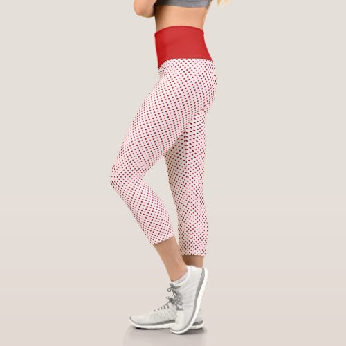 White  Red Christmas Polka Dot Pattern Capri Leggings