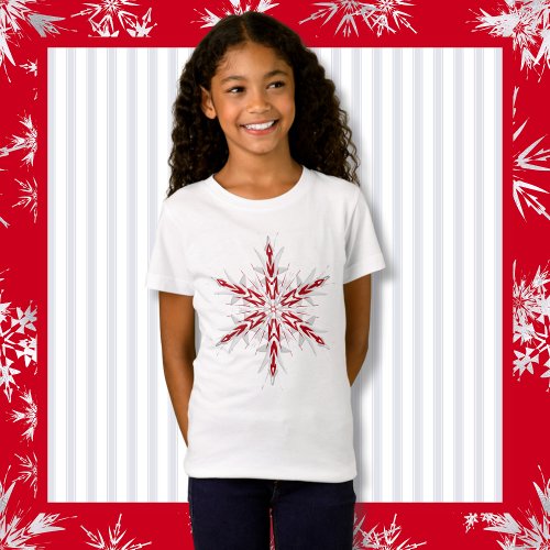 White  Red Christmas Snowflake  T_Shirt