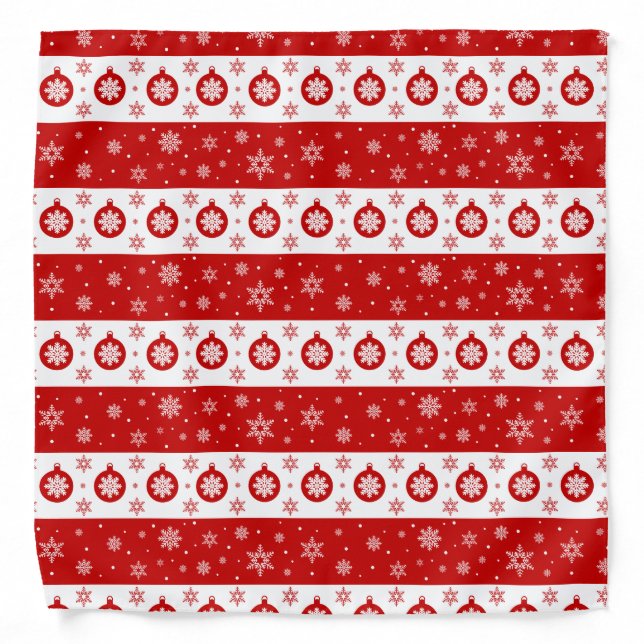 White & Red Christmas Snowflakes and Balls Bandana (Front)