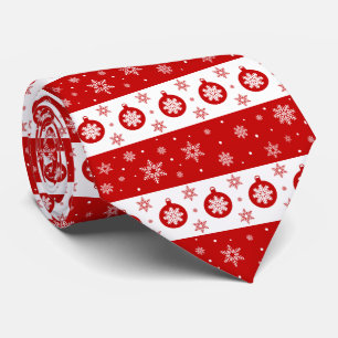 White & Red Christmas Snowflakes and Balls Neck Tie
